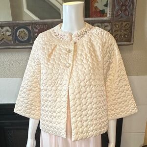 Barbizon Puff Bed Jacket Satin Quilted button closure 3/4 Sleeve Peach Med